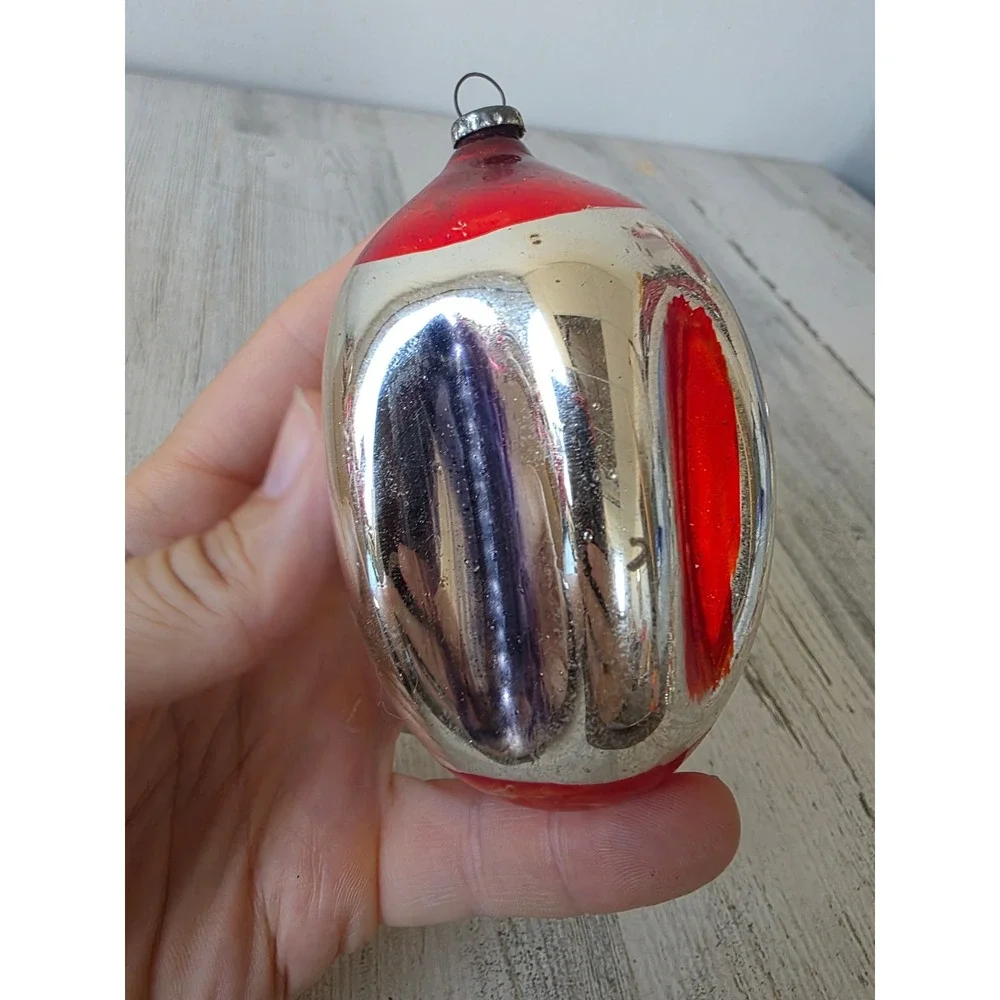 Antique indent teardrop ornament Xmas red rainbow tree